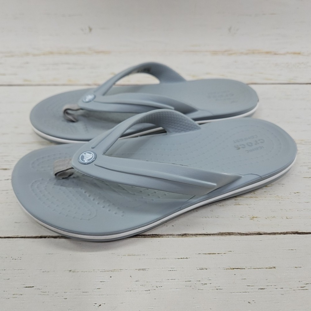Crocs Iconic‎ Comfort Kids Youth J2 Gray Thong Flip Flops Sandals Shoes 205778